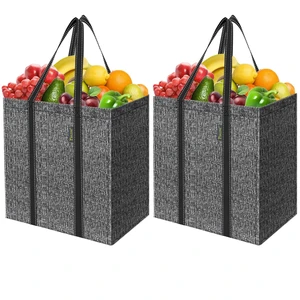 2 PK Grocery Bags Reusable Shopping Bags with Reinforced Bottom, Heavy Duty Foldable Tote Bags (Grey) 2 PK Grocery Bags Reusable Shopping Bags with Reinforced Bottom, Heavy Duty Foldable Tote Bags (Grey)