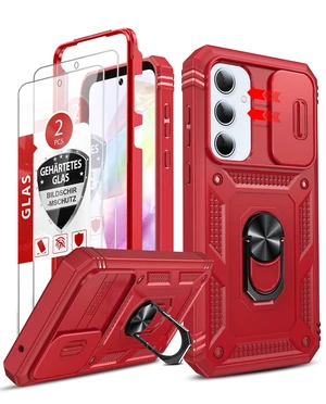 Compatible for Samsung Galaxy A35-5G Case: Galaxy A35 5G Phone Case with Screen Protector X2, Camera Cover & Magnetic Satnd, Full Body Protection Cell Android Funda para Samsung A 35 5G, Red Compatible for Samsung Galaxy A35-5G Case: Galaxy A35 5G Phone Case with Screen Protector X2, Camera Cover & Magnetic Satnd, Full Body Protection Cell Android Funda para Samsung A 35 5G, Red