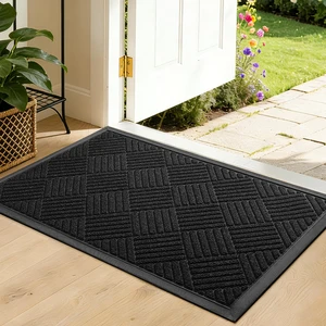 Front Door Mat, Heavy Duty Non-Slip Doormat 29.5"x17", Black | Dirt Trapper Absorbent Low Profile Welcome Mat, Indoor/Outdoor Entryway, Stain & Fade Resistant, Rubber Backing, Easy Clean Front Door Mat, Heavy Duty Non-Slip Doormat 29.5"x17", Black | Dirt Trapper Absorbent Low Profile Welcome Mat, Indoor/Outdoor Entryway, Stain & Fade Resistant, Rubber Backing, Easy Clean