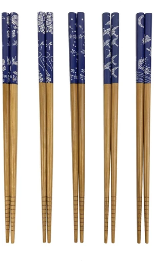 3649, Bamboo Chopsticks Reusable Japanese Chinese Korean Wood Chop Sticks Hair Sticks 5 Pair Gift Set Dishwasher Safe, 9 inch (1, Blue Print) 3649, Bamboo Chopsticks Reusable Japanese Chinese Korean Wood Chop Sticks Hair Sticks 5 Pair Gift Set Dishwasher Safe, 9 inch (1, Blue Print)