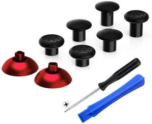 eXtremeRate ThumbsGear Interchangeable Ergonomic Thumbstick for PS5 Controller, for PS4 All Model Controller - 3 Height Domed and Concave Grips Adjustable Joystick - Chrome Red & Black eXtremeRate ThumbsGear Interchangeable Ergonomic Thumbstick for PS5 Controller, for PS4 All Model Controller - 3 Height Domed and Concave Grips Adjustable Joystick - Chrome Red & Black
