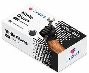 LYDUS 8 Mil Black Nitrile Disposable Gloves, Heavy-Duty Diamond Grip, Powder-Free, Large, 100 Count LYDUS 8 Mil Black Nitrile Disposable Gloves, Heavy-Duty Diamond Grip, Powder-Free, Large, 100 Count