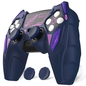 PlayVital Silicone Skin Set for PS5 Controller - Mecha Rhino Design, Anti-Slip Grip Cover Protector Compatible with Charging Dock, with Thumb Grips & Touchpad Sticker - Midnight Blue Purple PlayVital Silicone Skin Set for PS5 Controller - Mecha Rhino Design, Anti-Slip Grip Cover Protector Compatible with Charging Dock, with Thumb Grips & Touchpad Sticker - Midnight Blue Purple