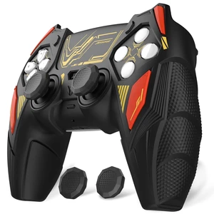PlayVital Silicone Skin Set for PS5 Controller - Mecha Rhino Design, Anti-Slip Grip Cover Protector Compatible with Charging Dock, with Thumb Grips & Touchpad Sticker - Black & Caution Red PlayVital Silicone Skin Set for PS5 Controller - Mecha Rhino Design, Anti-Slip Grip Cover Protector Compatible with Charging Dock, with Thumb Grips & Touchpad Sticker - Black & Caution Red