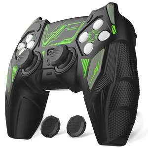 PlayVital Silicone Skin Set for PS5 Controller - Mecha Rhino Design, Anti-Slip Grip Cover Protector Compatible with Charging Dock, with Thumb Grips & Touchpad Sticker - Black & Green PlayVital Silicone Skin Set for PS5 Controller - Mecha Rhino Design, Anti-Slip Grip Cover Protector Compatible with Charging Dock, with Thumb Grips & Touchpad Sticker - Black & Green