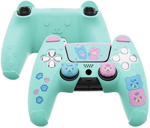 PlayVital Cute Bear Controller Silicone Case for ps5, Kawaii Controller Cover Compatible with Charging Station, Gamepad Skin Protector for ps5 with Touch Pad Sticker & Thumb Grips - Green & Pink PlayVital Cute Bear Controller Silicone Case for ps5, Kawaii Controller Cover Compatible with Charging Station, Gamepad Skin Protector for ps5 with Touch Pad Sticker & Thumb Grips - Green & Pink