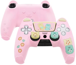 PlayVital Cute Bear Controller Silicone Case for ps5, Kawaii Controller Cover Compatible with Charging Station, Gamepad Skin Protector for ps5 with Touch Pad Sticker & Thumb Grips - Pink & Yellow PlayVital Cute Bear Controller Silicone Case for ps5, Kawaii Controller Cover Compatible with Charging Station, Gamepad Skin Protector for ps5 with Touch Pad Sticker & Thumb Grips - Pink & Yellow