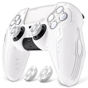 PlayVital Silicone Skin Set for PS5 Controller - Charging Dock Compatible, Full Protection Case with Futuristic CyberMech Design, Soft Cover with Thumb Grips & Stickers - White PlayVital Silicone Skin Set for PS5 Controller - Charging Dock Compatible, Full Protection Case with Futuristic CyberMech Design, Soft Cover with Thumb Grips & Stickers - White