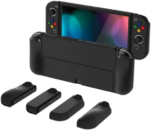 PlayVital AlterGrips Protective Slim Case for Nintendo Switch OLED, Ergonomic Grip Cover for Joycon, Dockable Hard Shell for Switch OLED w/Thumb Grip Caps & Button Caps - Black PlayVital AlterGrips Protective Slim Case for Nintendo Switch OLED, Ergonomic Grip Cover for Joycon, Dockable Hard Shell for Switch OLED w/Thumb Grip Caps & Button Caps - Black
