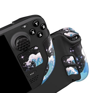 PlayVital Professional Textured Soft Rubber Pads Handle Grips for Steam Deck LCD & OLED, Trackpads Skin Grip Enhancement Back Button Protective Stickers Set with Thumb Grip Caps - Shimmering Waves PlayVital Professional Textured Soft Rubber Pads Handle Grips for Steam Deck LCD & OLED, Trackpads Skin Grip Enhancement Back Button Protective Stickers Set with Thumb Grip Caps - Shimmering Waves