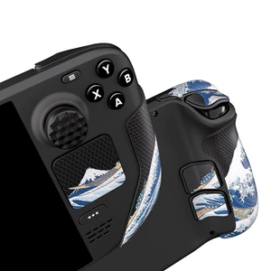 PlayVital Professional Textured Soft Rubber Pads Handle Grips for Steam Deck LCD & OLED, Trackpads Skin Grip Enhancement Back Button Protective Stickers Set with Thumb Grip Caps - The Great Wave PlayVital Professional Textured Soft Rubber Pads Handle Grips for Steam Deck LCD & OLED, Trackpads Skin Grip Enhancement Back Button Protective Stickers Set with Thumb Grip Caps - The Great Wave