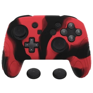 PlayVital Samurai Edition Ergonomic Silicone Skin Protective Case for Nintendo Switch Pro Controller, Soft Anti-slip Controller Grip Protector for Nintendo Switch Pro with Thumb Grip Caps- Black & Red PlayVital Samurai Edition Ergonomic Silicone Skin Protective Case for Nintendo Switch Pro Controller, Soft Anti-slip Controller Grip Protector for Nintendo Switch Pro with Thumb Grip Caps- Black & Red