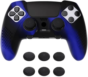 PlayVital 3D Studded Edition Anti-Slip Silicone Cover Case for ps5 Edge Controller, Soft Rubber Protector Skin for ps5 Edge Wireless Controller with 6 Thumb Grip Caps - Blue & Black PlayVital 3D Studded Edition Anti-Slip Silicone Cover Case for ps5 Edge Controller, Soft Rubber Protector Skin for ps5 Edge Wireless Controller with 6 Thumb Grip Caps - Blue & Black