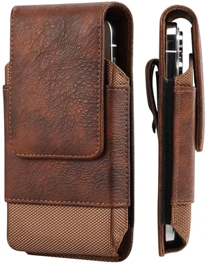 Premium Universal Phone Holster - Leather & Oxford Pouch with Belt Clip Case, Brown Premium Universal Phone Holster - Leather & Oxford Pouch with Belt Clip Case, Brown