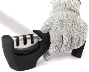 4-in-1 Kitchen Knife Accessories: 3-Stage Knife Sharpener Helps Repair, Restore, Polish Blades and Cut-Resistant Glove (Black) 4-in-1 Kitchen Knife Accessories: 3-Stage Knife Sharpener Helps Repair, Restore, Polish Blades and Cut-Resistant Glove (Black)
