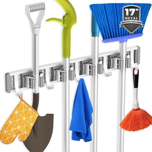 Broom Holder Wall Mount Mop Hanger Tools organizer 4Racks 5Hooks | Adjustable Mop Broom Wall Hanging Heavy duty Tools Storage Rack Space-saving for Garage,Kitchen,Laundry Room,Garden, Silver Broom Holder Wall Mount Mop Hanger Tools organizer 4Racks 5Hooks | Adjustable Mop Broom Wall Hanging Heavy duty Tools Storage Rack Space-saving for Garage,Kitchen,Laundry Room,Garden, Silver