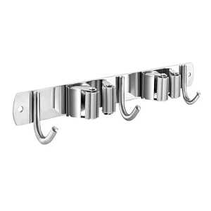 Broom and Mop Holder Wall Mounted, Broom Hanger Storage Rack, Stainless Steel Mop Hanger, Dustpan Holders with 2 Racks and 3 Hooks, Heavy Duty utility hooks for hanging brooms and mops Broom and Mop Holder Wall Mounted, Broom Hanger Storage Rack, Stainless Steel Mop Hanger, Dustpan Holders with 2 Racks and 3 Hooks, Heavy Duty utility hooks for hanging brooms and mops