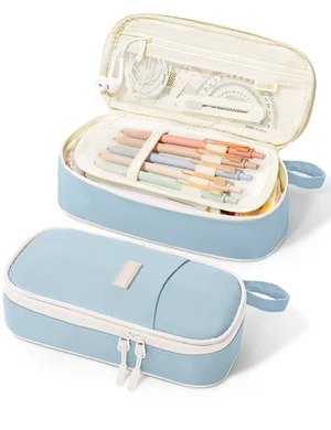 Cute Pencil Case, Aesthetic Pen Pouch, Colored Large Pencil Bag with Zipper, Kawaii Stationery Storage and Organizer, School Supplies for Teen and Adult Girls, Blue Cute Pencil Case, Aesthetic Pen Pouch, Colored Large Pencil Bag with Zipper, Kawaii Stationery Storage and Organizer, School Supplies for Teen and Adult Girls, Blue
