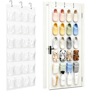 Over-the-Door Shoe Organizer with 24 Crystal Clear Pockets, White | Waterproof Heavy-Duty Hanging Shoe Storage Rack with Metal Hooks for Closet, Space Saving for Accessories and Toys Over-the-Door Shoe Organizer with 24 Crystal Clear Pockets, White | Waterproof Heavy-Duty Hanging Shoe Storage Rack with Metal Hooks for Closet, Space Saving for Accessories and Toys