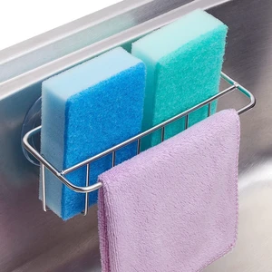 Sink Caddy Sponge Holder for Kitchen Sink Dish Cloth Hanger 2 Suspension Options(Suction Cups and Adhesive Hook), SUS304 Stainless Steel, Silver Sink Caddy Sponge Holder for Kitchen Sink Dish Cloth Hanger 2 Suspension Options(Suction Cups and Adhesive Hook), SUS304 Stainless Steel, Silver