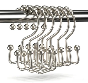 12 Pcs Nickel Shower Curtain Hooks Rings, Rust Resistant Metal Double Glide Hooks for Bathroom Shower Rods and Curtains 12 Pcs Nickel Shower Curtain Hooks Rings, Rust Resistant Metal Double Glide Hooks for Bathroom Shower Rods and Curtains