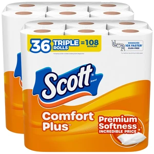 Scott ComfortPlus 36 Triple Rolls Toilet Paper, 231 Sheets per Roll Scott ComfortPlus 36 Triple Rolls Toilet Paper, 231 Sheets per Roll