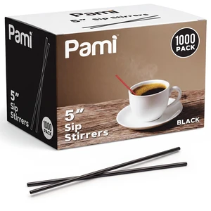 PAMI Black Plastic Stir Straws 5in, Disposable Coffee Stirrers, 1000 Count PAMI Black Plastic Stir Straws 5in, Disposable Coffee Stirrers, 1000 Count