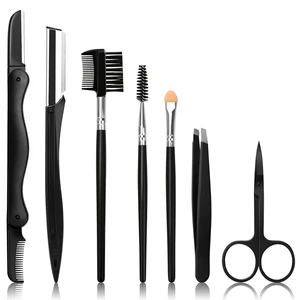 7 in 1 Eyebrow Razor Kit Including Brush Scissors Tweezers with Plastic Box for Women Men Eyelash Facial Grooming 7 in 1 Eyebrow Razor Kit Including Brush Scissors Tweezers with Plastic Box for Women Men Eyelash Facial Grooming