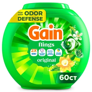 Gain Flings 4-in-1 Oxi Boost and Febreze Laundry Detergent Pacs, Original Scent, 60 Count Gain Flings 4-in-1 Oxi Boost and Febreze Laundry Detergent Pacs, Original Scent, 60 Count