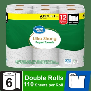 6 Double Rolls Great Value Ultra Strong Paper Towels 6 Double Rolls Great Value Ultra Strong Paper Towels