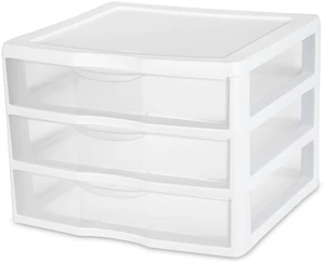 Sterilite Wide 3 Drawer Unit Countertop Desktop Organizer Clear Drawers White Sterilite Wide 3 Drawer Unit Countertop Desktop Organizer Clear Drawers White