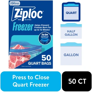 Ziploc Freezer Food Storage Bags with Grip 'n Seal Technology, Zipper, Quart, 50 Count Ziploc Freezer Food Storage Bags with Grip 'n Seal Technology, Zipper, Quart, 50 Count