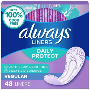 Always Panty Liners, Daily Protect, Regular Length, Unscented, 48 Count Always Panty Liners, Daily Protect, Regular Length, Unscented, 48 Count