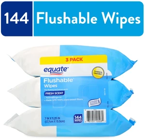 Equate Flushable Wet Wipes, Fresh Scent, 144 Count (3 Pack) Equate Flushable Wet Wipes, Fresh Scent, 144 Count (3 Pack)