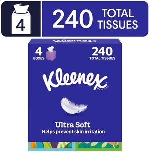 Kleenex Ultra Soft 3-Ply Cube Box Facial Tissues, 4 Pack (240 Tissues) Kleenex Ultra Soft 3-Ply Cube Box Facial Tissues, 4 Pack (240 Tissues)