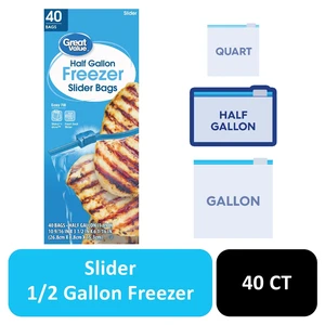 Half Gallon Freezer Slider Bags, Great Value, 40 Count Half Gallon Freezer Slider Bags, Great Value, 40 Count