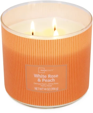 Mainstays 3-Wick Textured Wrap Candle, White Rose and Peach, 14 oz Mainstays 3-Wick Textured Wrap Candle, White Rose and Peach, 14 oz