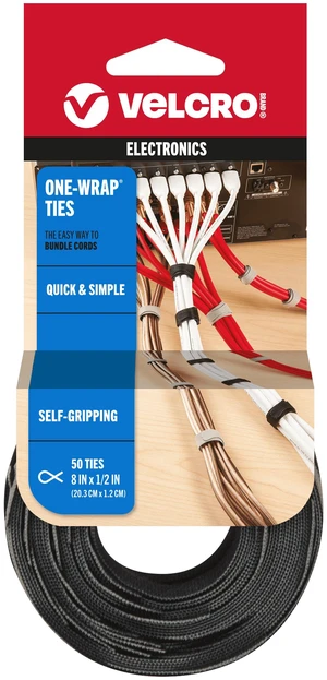 VELCRO Brand ONE-WRAP Ties 8in x 1/2in Gray & Black 50 Ct VELCRO Brand ONE-WRAP Ties 8in x 1/2in Gray & Black 50 Ct