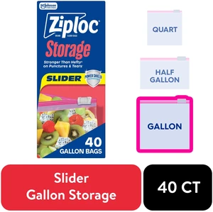 Ziploc Gallon Slider Food Storage Bags, Power Shield Technology, 40 Count Ziploc Gallon Slider Food Storage Bags, Power Shield Technology, 40 Count