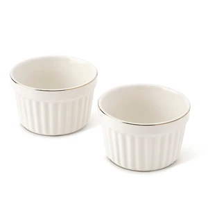 Thyme & Table 2-Piece Stoneware Ramekin Set 10oz White Ribbed Thyme & Table 2-Piece Stoneware Ramekin Set 10oz White Ribbed