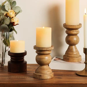 Mainstays 6in Wood Pillar Candle Holder, Natural Teak Mainstays 6in Wood Pillar Candle Holder, Natural Teak