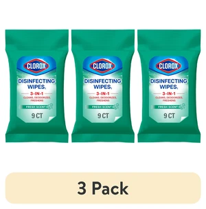 Clorox Disinfecting Cleaning Wipes To Go Pack, 3 Pack, Bleach Free, Fresh Scent, 9 Count Clorox Disinfecting Cleaning Wipes To Go Pack, 3 Pack, Bleach Free, Fresh Scent, 9 Count