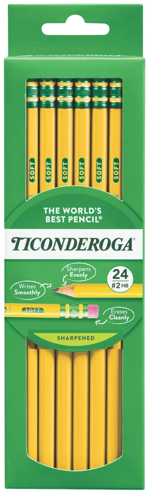 Ticonderoga #2 HB Premium Wood Pencils, Sharpened, Yellow, 24 Count, Pencil Lead Size .03 Ticonderoga #2 HB Premium Wood Pencils, Sharpened, Yellow, 24 Count, Pencil Lead Size .03