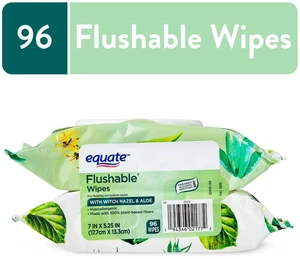 Equate Flushable Wet Wipes Witch Hazel & Aloe, 96 Wipes, 2 Pack Equate Flushable Wet Wipes Witch Hazel & Aloe, 96 Wipes, 2 Pack