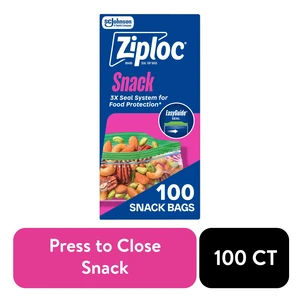 Ziploc Brand Snack Bags with EasyGuide Texture and Grip 'n Seal Technology for Food Storage, Zipper, 100 Count Ziploc Brand Snack Bags with EasyGuide Texture and Grip 'n Seal Technology for Food Storage, Zipper, 100 Count