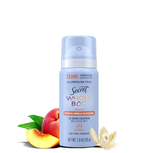 Secret Whole Body Deodorant Spray for Women, 72HR Odor Protection, Peach & Vanilla Scent, Aluminum Free, 1.0oz Secret Whole Body Deodorant Spray for Women, 72HR Odor Protection, Peach & Vanilla Scent, Aluminum Free, 1.0oz