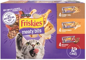 Purina Friskies Gourmet Grill Chicken Dinner & Beef Meaty Bits Wet Cat Food Variety Pack, 5.5oz Cans, 12 Pack Purina Friskies Gourmet Grill Chicken Dinner & Beef Meaty Bits Wet Cat Food Variety Pack, 5.5oz Cans, 12 Pack