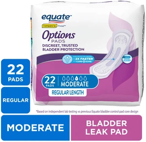 Equate Options Moderate Absorbency Regular Length Women's Incontinence Pads, 22 Count Equate Options Moderate Absorbency Regular Length Women's Incontinence Pads, 22 Count