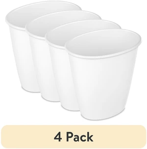 4Pack Sterilite Small Bathroom Trash Can, 1.5Gallon Plastic, No Lid, White 4Pack Sterilite Small Bathroom Trash Can, 1.5Gallon Plastic, No Lid, White