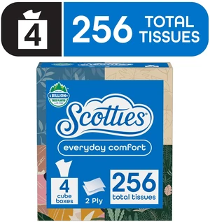 Scotties Everyday Comfort Facial Tissues, 4 Cube Boxes (64 Tissues per Box), 2-Ply, 256 Total Sheets Scotties Everyday Comfort Facial Tissues, 4 Cube Boxes (64 Tissues per Box), 2-Ply, 256 Total Sheets